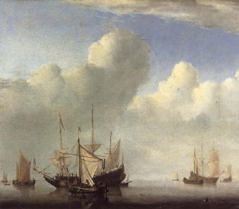 VELDE, Willem van de, the Younger A Dutch Ship Coming to Anchor and Another Under Sail China oil painting art